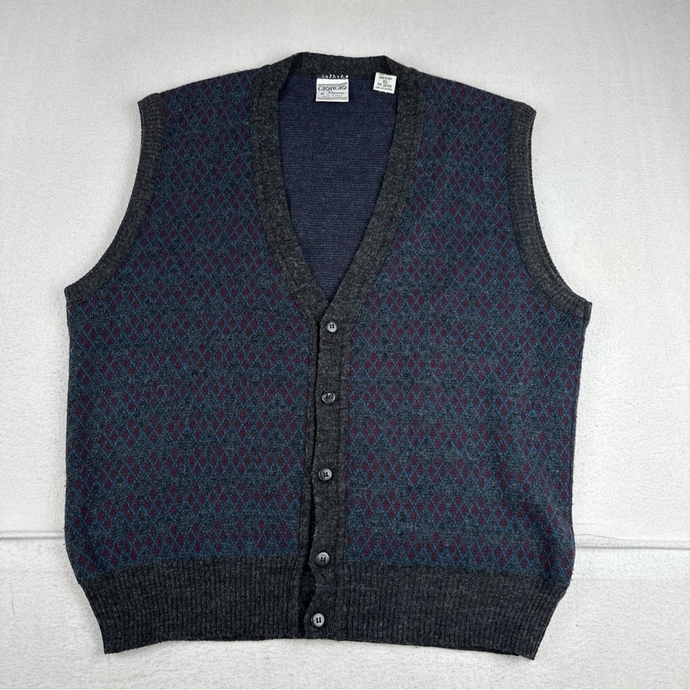 VTG Giorgio Di Firenze Mens Gray Sweater Cardigan XL Made in Italy Academia